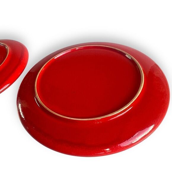Vintage Bright Red Speckled Glaze 10” Stoneware Couple Dinner Plates - Picture 9 of 16